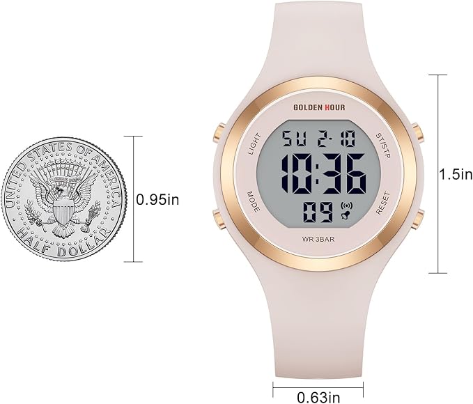 GOLDEN HOUR Waterproof Sport Women's Digital Chronograph Silicone Strap Watch