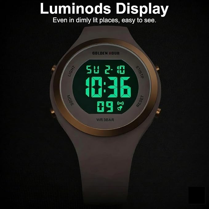 GOLDEN HOUR Waterproof Sport Women's Digital Chronograph Silicone Strap Watch