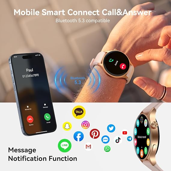 Smart Watch for Women, Answer/Make Call, 1.32'' AMOLED Ultra-Clear Screen Fitness Tracker with Heart Rate/Sleep/Step Monitor, Compatible with iPhone/Samsung/Android, 110+ Sport Modes, 3ATM Waterproof Visit the aeac Store
