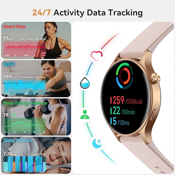 Smart Watch for Women, Answer/Make Call, 1.32'' AMOLED Ultra-Clear Screen Fitness Tracker with Heart Rate/Sleep/Step Monitor, Compatible with iPhone/Samsung/Android, 110+ Sport Modes, 3ATM Waterproof Visit the aeac Store