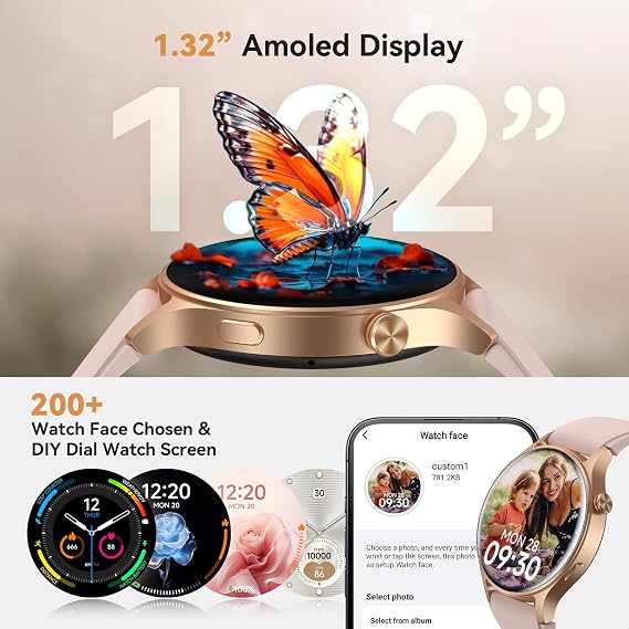 Smart Watch for Women, Answer/Make Call, 1.32'' AMOLED Ultra-Clear Screen Fitness Tracker with Heart Rate/Sleep/Step Monitor, Compatible with iPhone/Samsung/Android, 110+ Sport Modes, 3ATM Waterproof Visit the aeac Store
