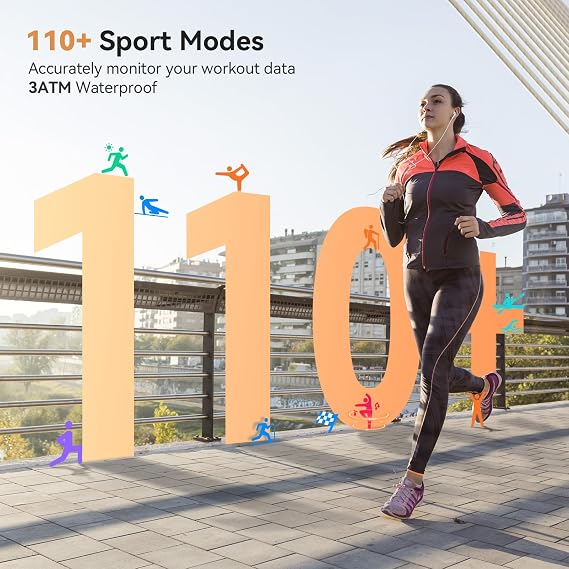 Smart Watch for Women, Answer/Make Call, 1.32'' AMOLED Ultra-Clear Screen Fitness Tracker with Heart Rate/Sleep/Step Monitor, Compatible with iPhone/Samsung/Android, 110+ Sport Modes, 3ATM Waterproof Visit the aeac Store